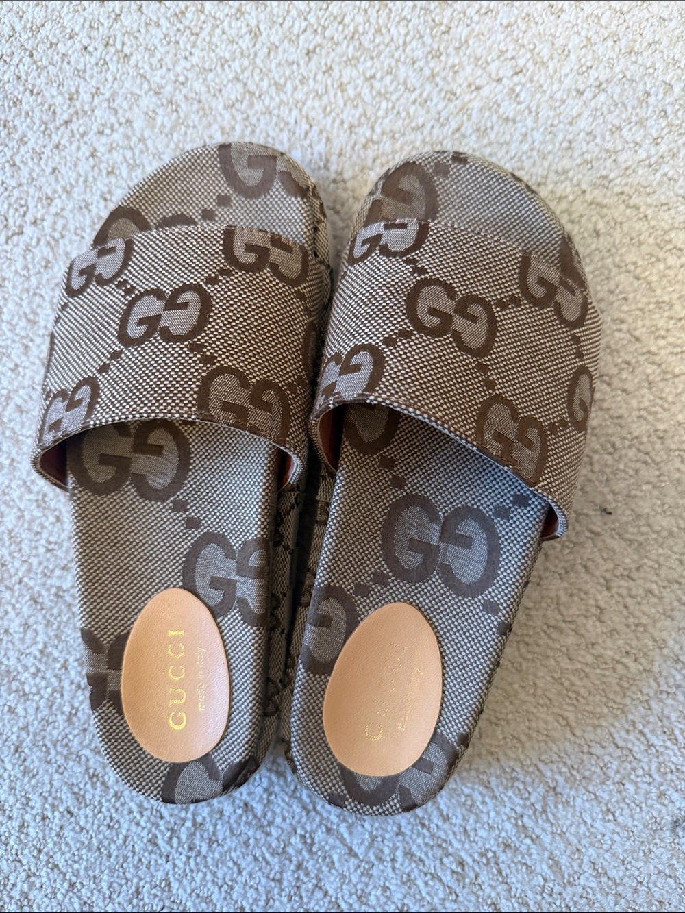 Gucci Brown GG Canvas Platform Slides